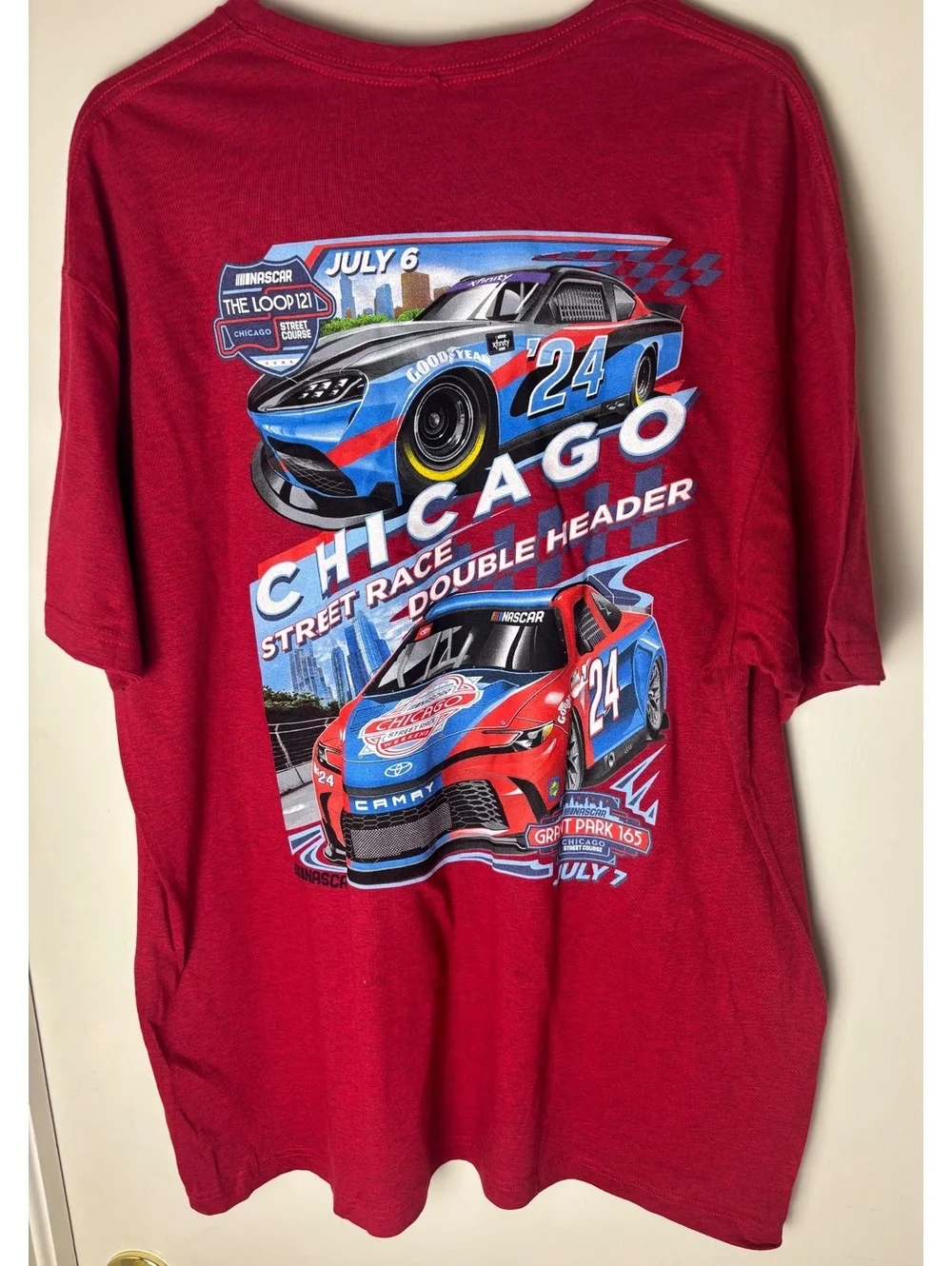 NASCAR Chicago Street Race 2024 Double Header XL Red Graphic T Shirt NWT